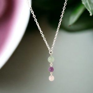 Sterling Silver Three Stone Drop Necklace